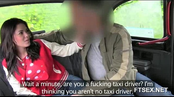 Brunette babe doesn’t want to pay the taxi driver